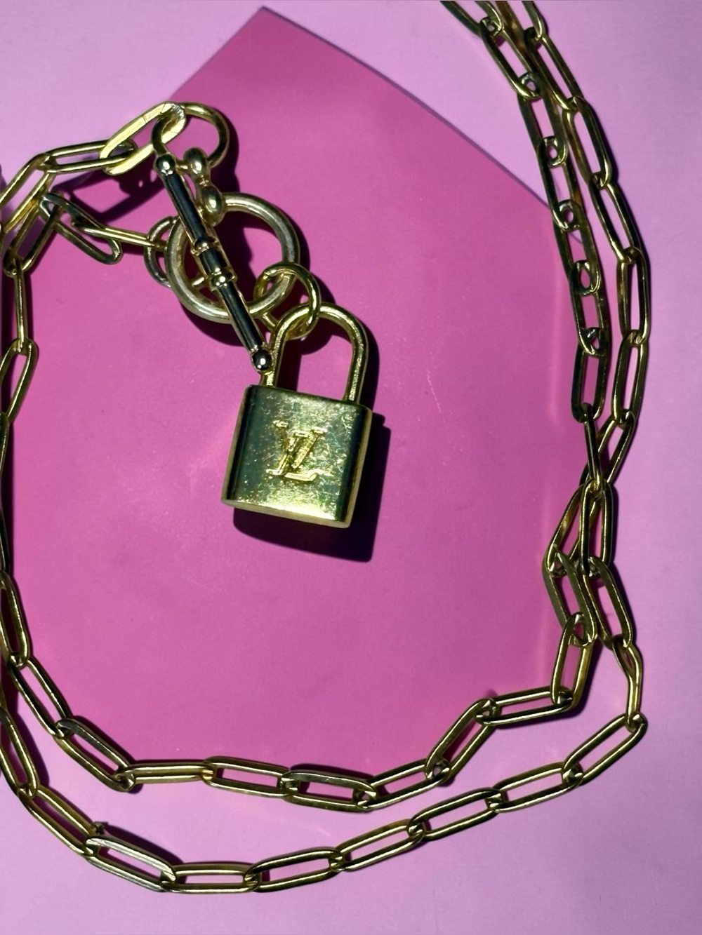 Authentic Gold Louis Vuitton Upcycled LV double-sided lock 🔒 charm necklace